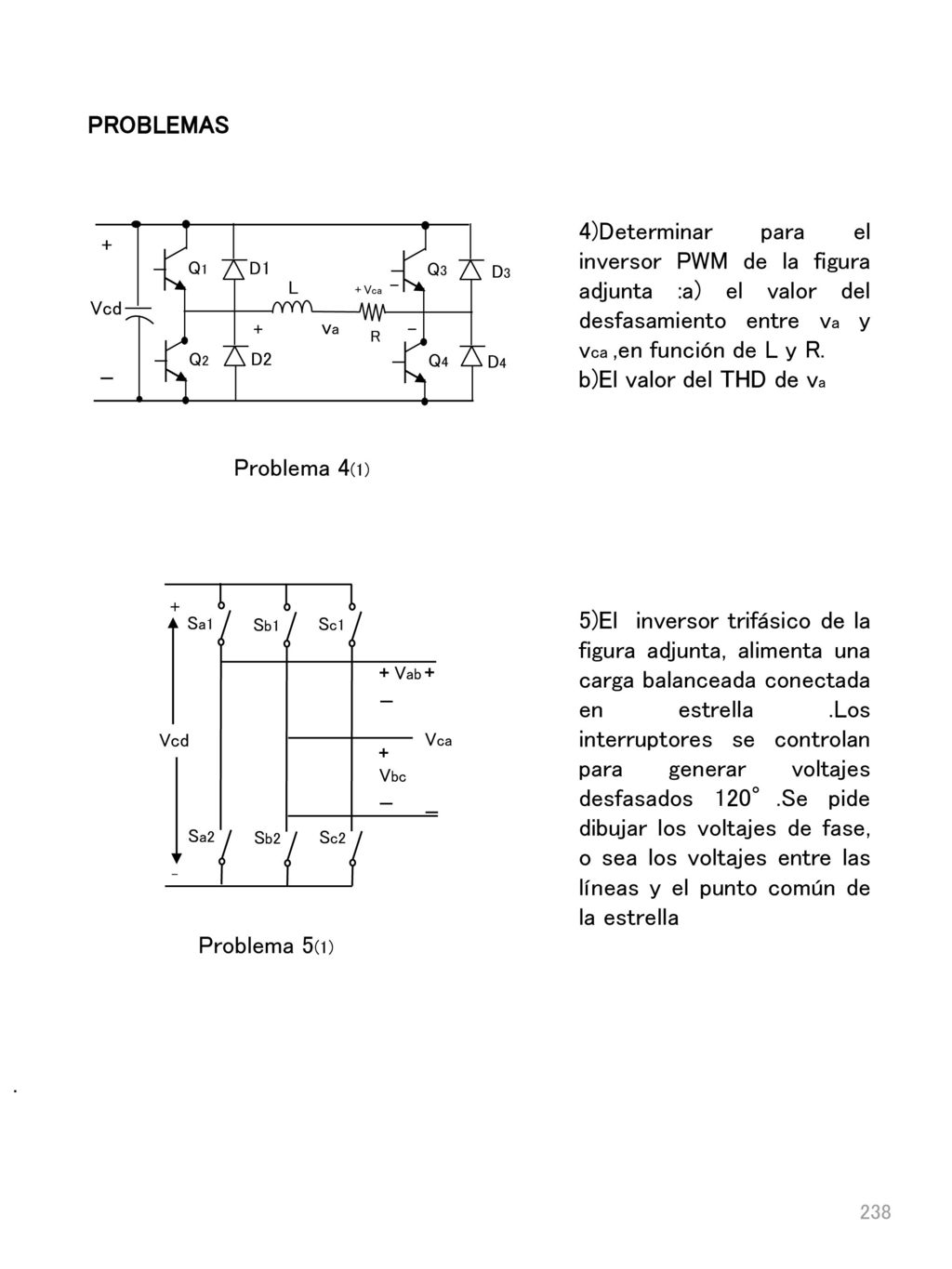 PROBLEMAS 4)Determinar para el inversor PWM de la figura adjunta :a) el valor del desfasamiento entre va y vca ,en función de L y R.