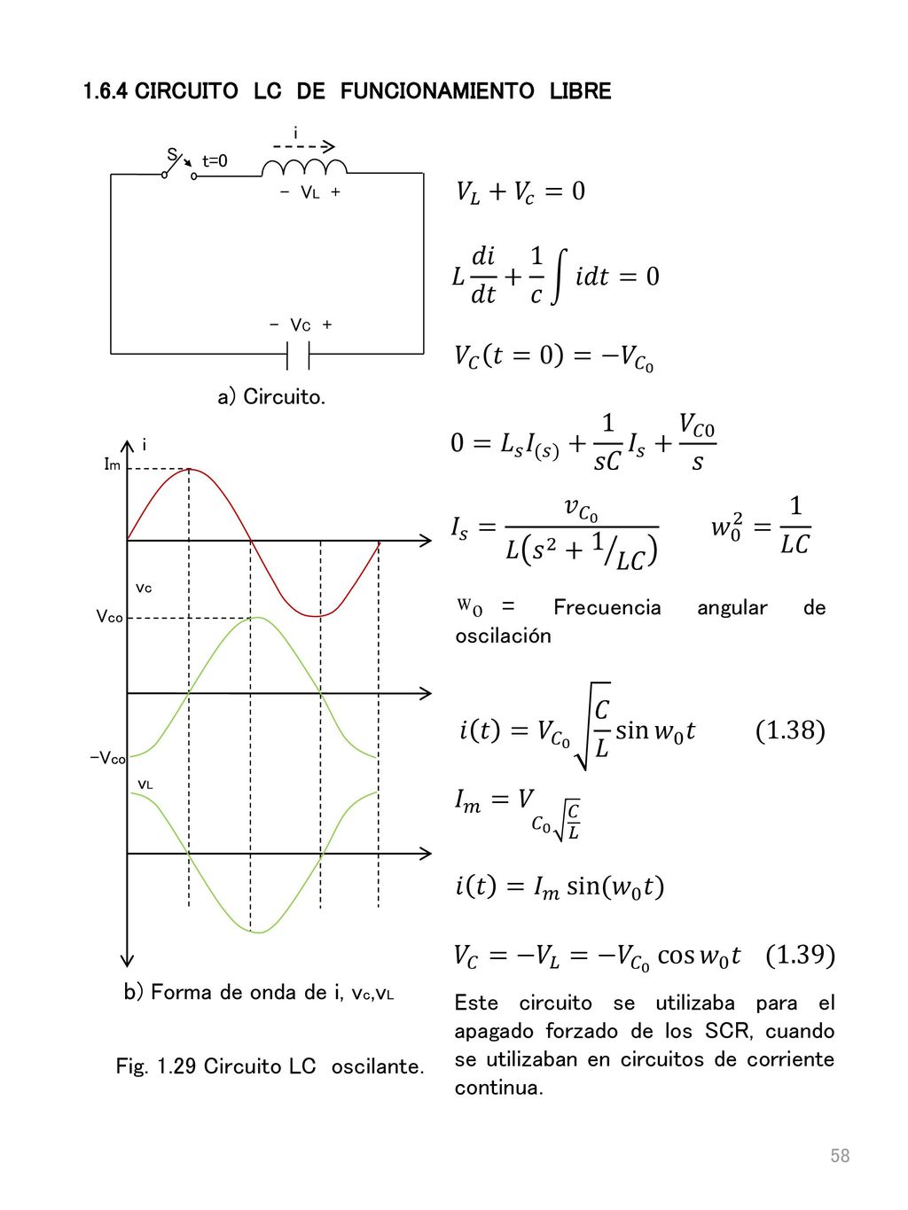 𝑉 𝐿 + 𝑉 𝑐 =0 𝐿 𝑑𝑖 𝑑𝑡 + 1 𝑐 𝑖𝑑𝑡=0 𝑉 𝐶 𝑡=0 =− 𝑉 𝐶 0