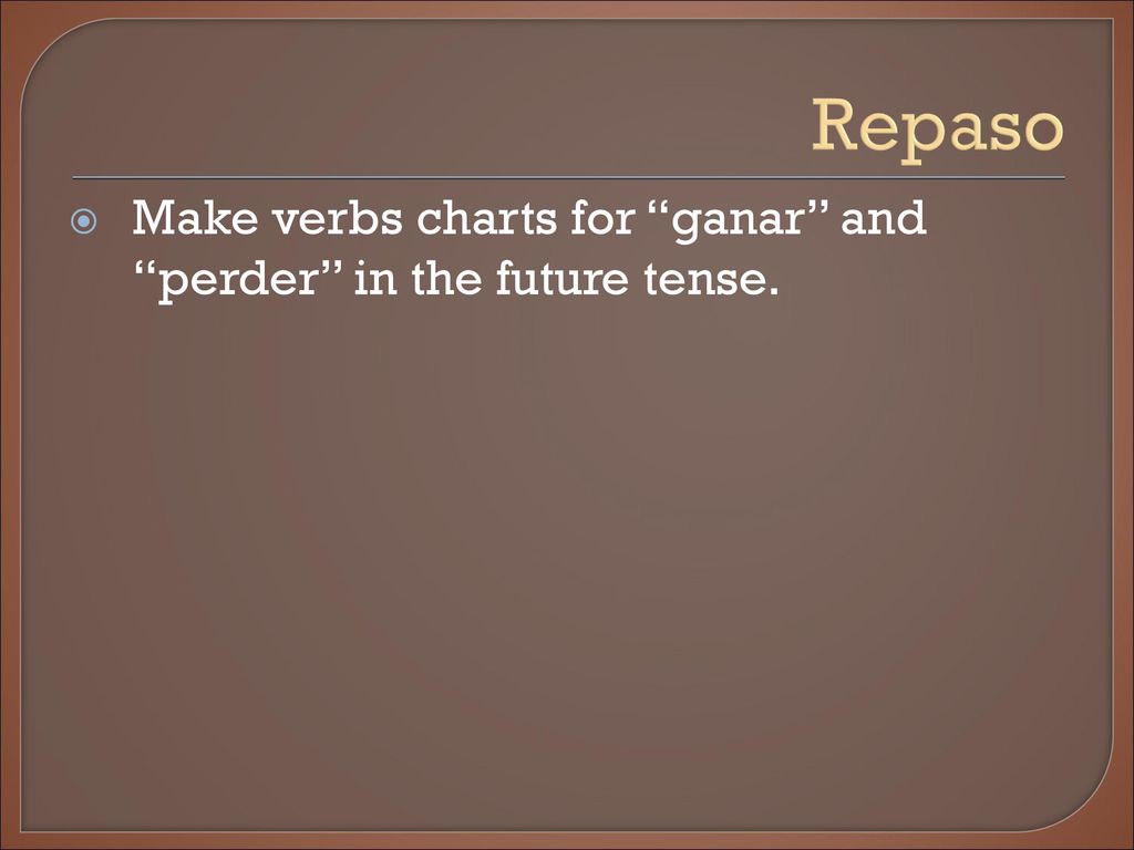 Repaso Make verbs charts for ganar and perder in the future tense.