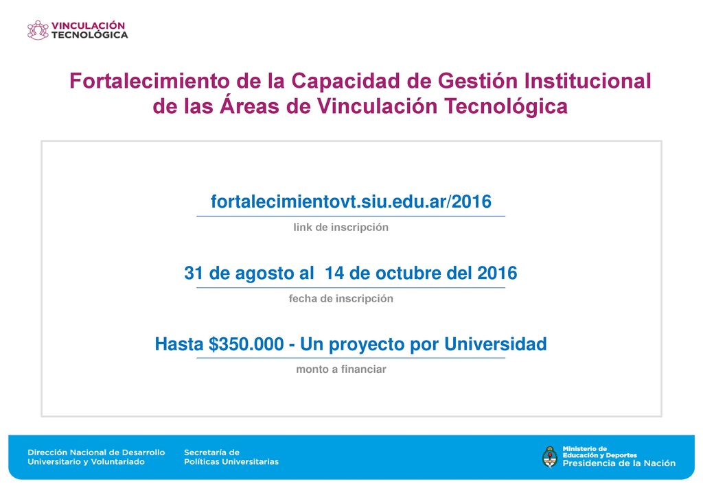 Fortalecimiento de la Capacidad de Gestión Institucional de las Áreas de Vinculación Tecnológica