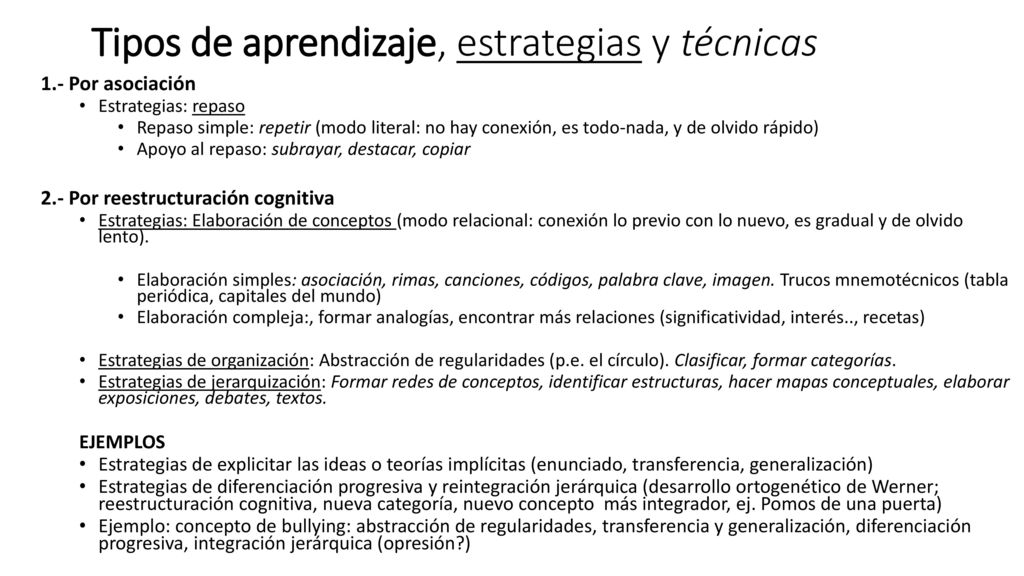 Tipos de aprendizaje, estrategias y técnicas