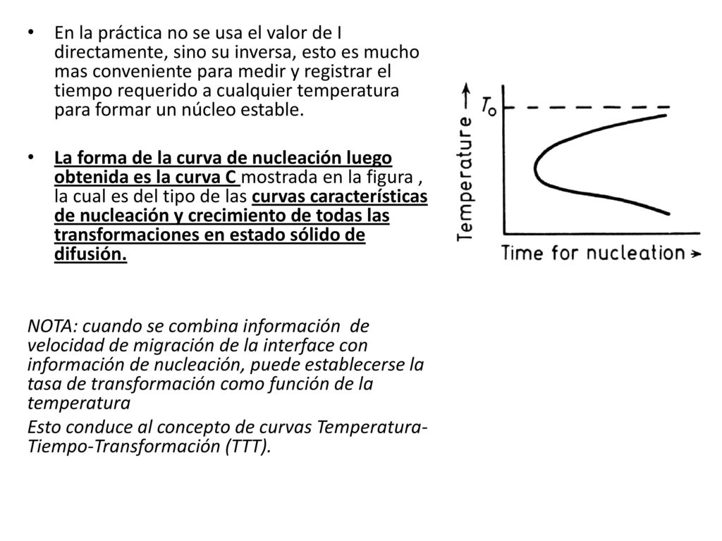 En la práctica no se usa el valor de I directamente, sino su inversa, esto es mucho mas conveniente para medir y registrar el tiempo requerido a cualquier temperatura para formar un núcleo estable.