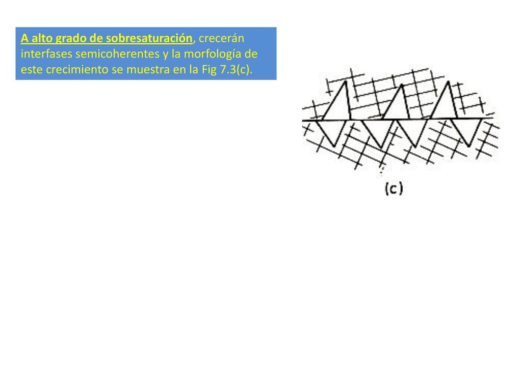 A alto grado de sobresaturación, crecerán interfases semicoherentes y la morfología de este crecimiento se muestra en la Fig 7.3(c).