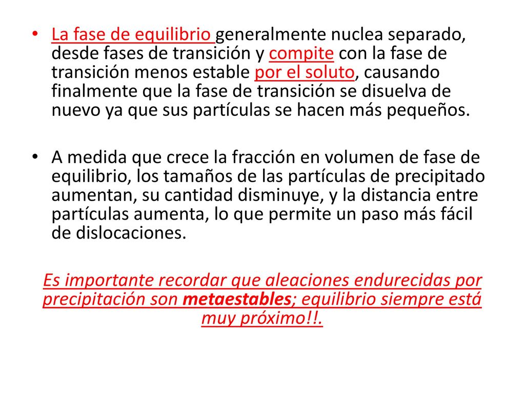 La fase de equilibrio generalmente nuclea separado, desde fases de transición y compite con la fase de transición menos estable por el soluto, causando finalmente que la fase de transición se disuelva de nuevo ya que sus partículas se hacen más pequeños.