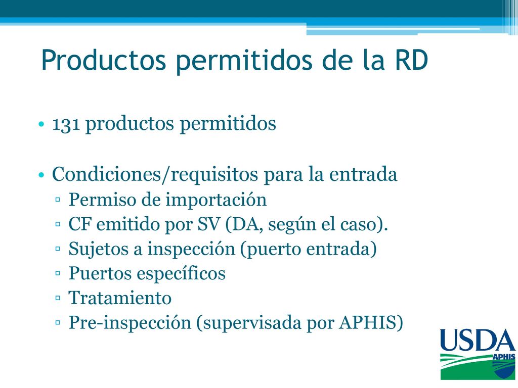 Productos permitidos de la RD