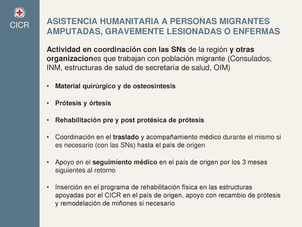 Asistencia Humanitaria a Personas Migrantes Amputadas, gravemente Lesionadas o Enfermas