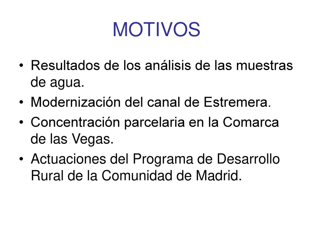 MOTIVOS Resultados de los análisis de las muestras de agua.