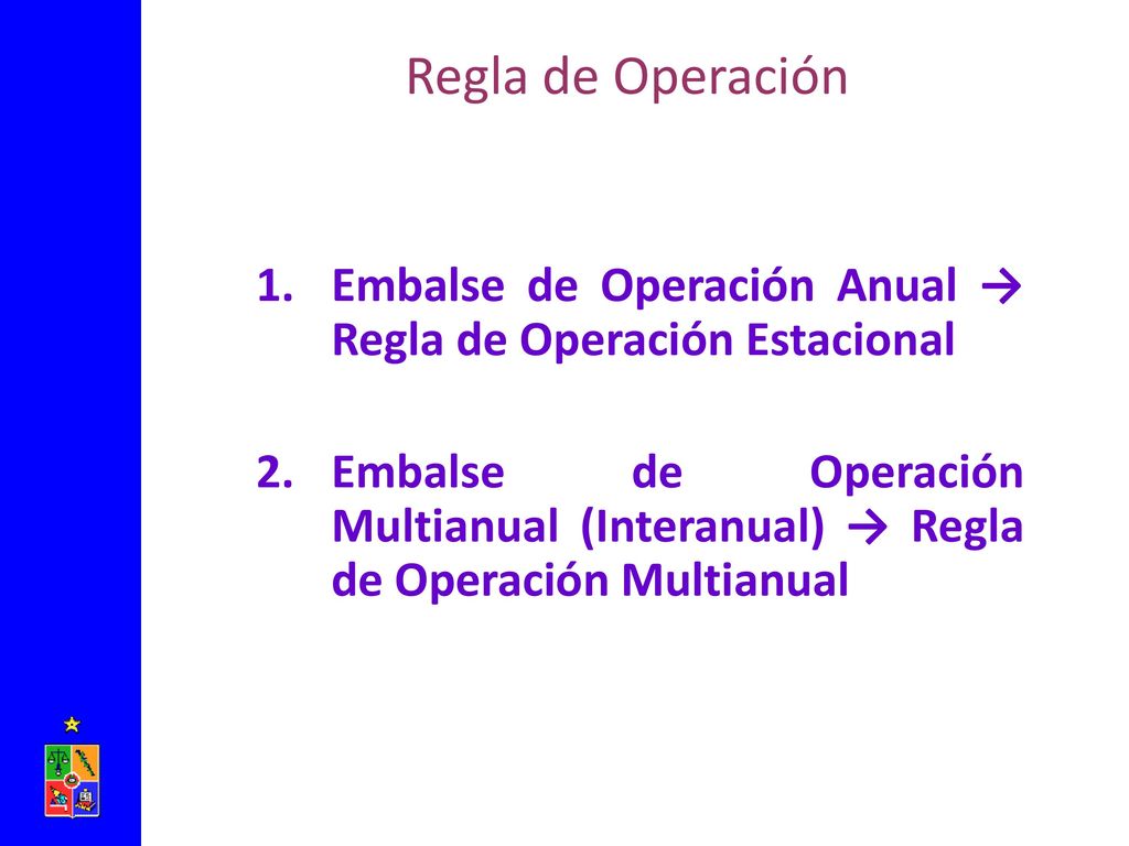 Regla de Operación Embalse de Operación Anual → Regla de Operación Estacional.