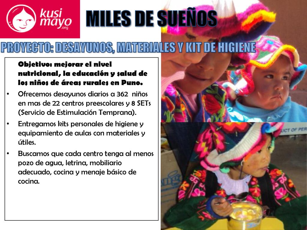 MILES DE SUEÑOS PROYECTO: DESAYUNOS, MATERIALES Y KIT DE HIGIENE
