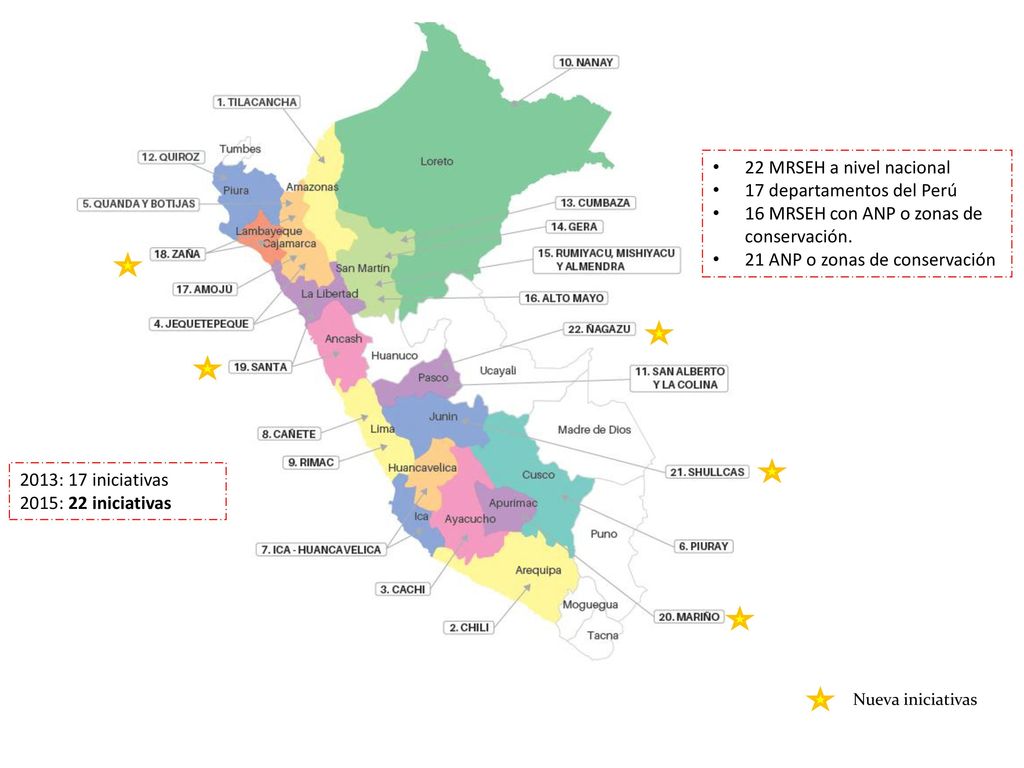 17 departamentos del Perú 16 MRSEH con ANP o zonas de conservación.