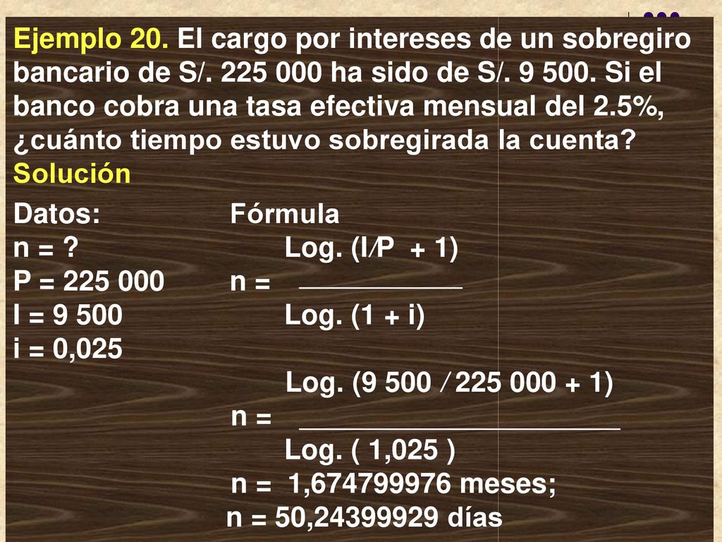 Ejemplo 20. El cargo por intereses de un sobregiro bancario de S/