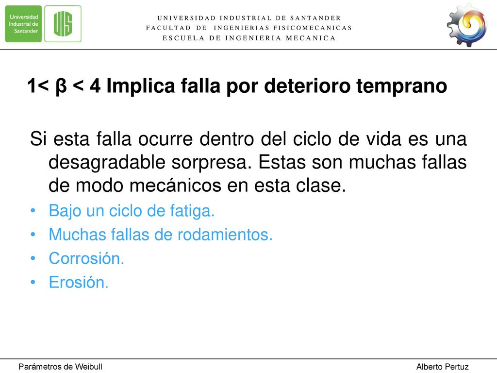 1< β < 4 Implica falla por deterioro temprano