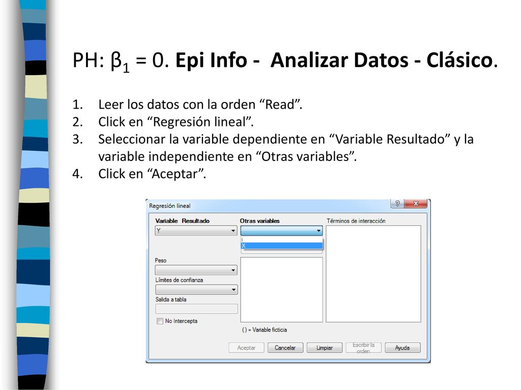 PH: β1 = 0. Epi Info - Analizar Datos - Clásico.