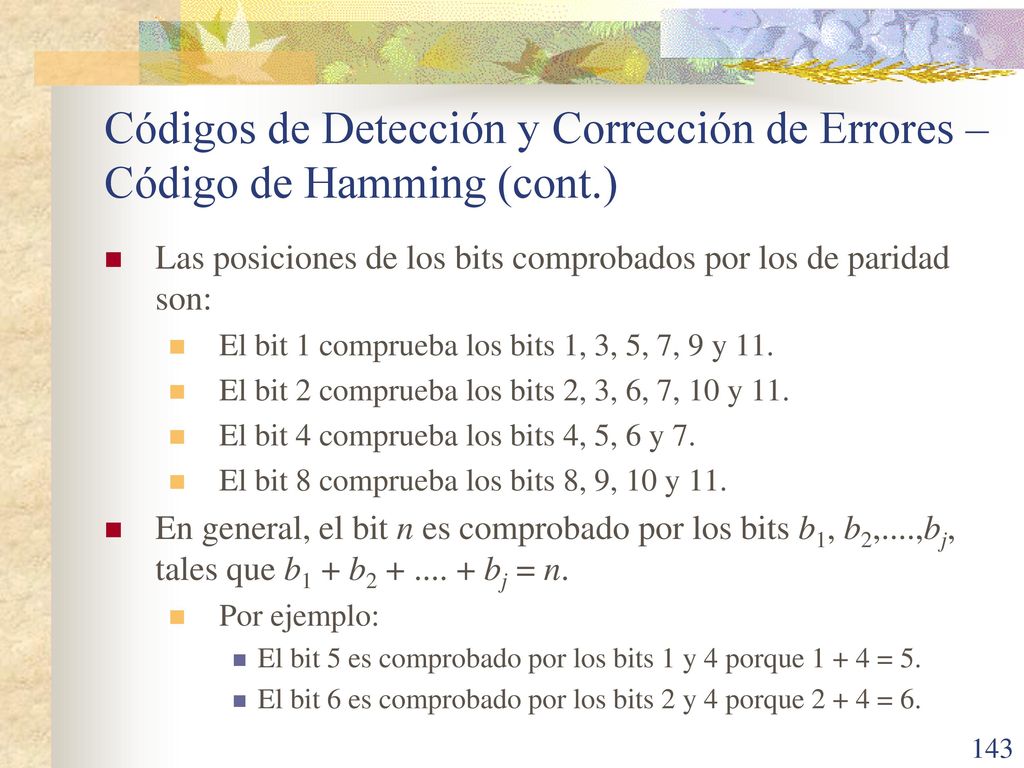 Códigos de Detección y Corrección de Errores – Código de Hamming (cont