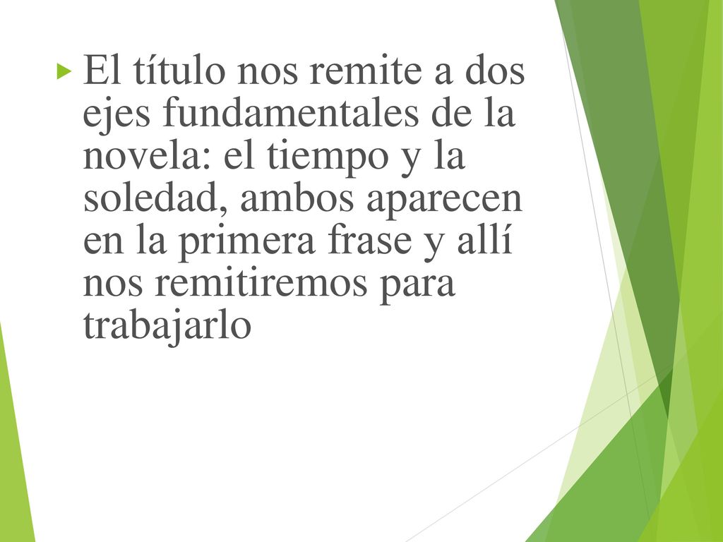 El título nos remite a dos ejes fundamentales de la novela: el tiempo y la soledad, ambos aparecen en la primera frase y allí nos remitiremos para trabajarlo