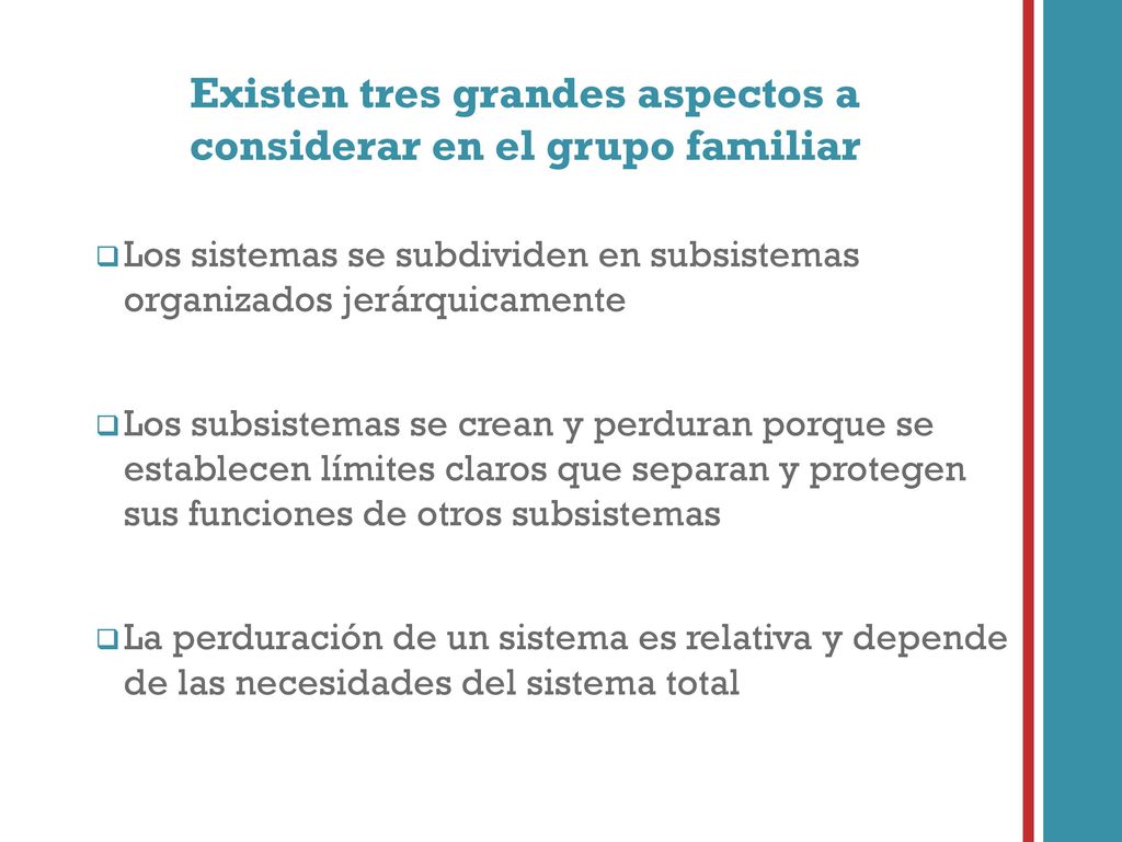 Existen tres grandes aspectos a considerar en el grupo familiar