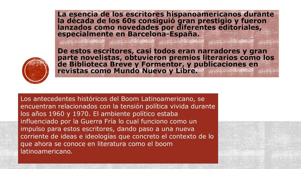La esencia de los escritores hispanoamericanos durante la década de los 60s consiguió gran prestigio y fueron lanzados como novedades por diferentes editoriales, especialmente en Barcelona-España.