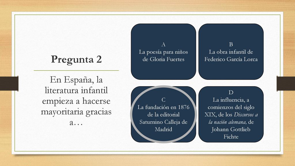 A La poesía para niños de Gloria Fuertes. B. La obra infantil de Federico García Lorca. Pregunta 2.