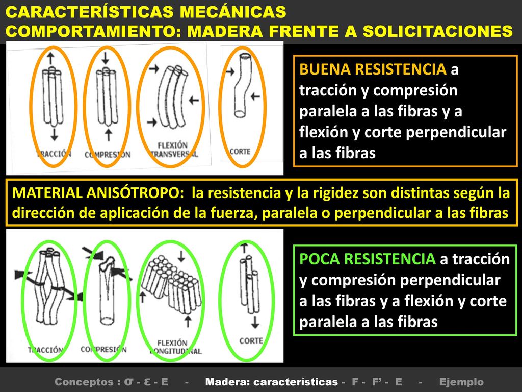 Conceptos : σ - ε - E - Madera: características - F - F’ - E - Ejemplo
