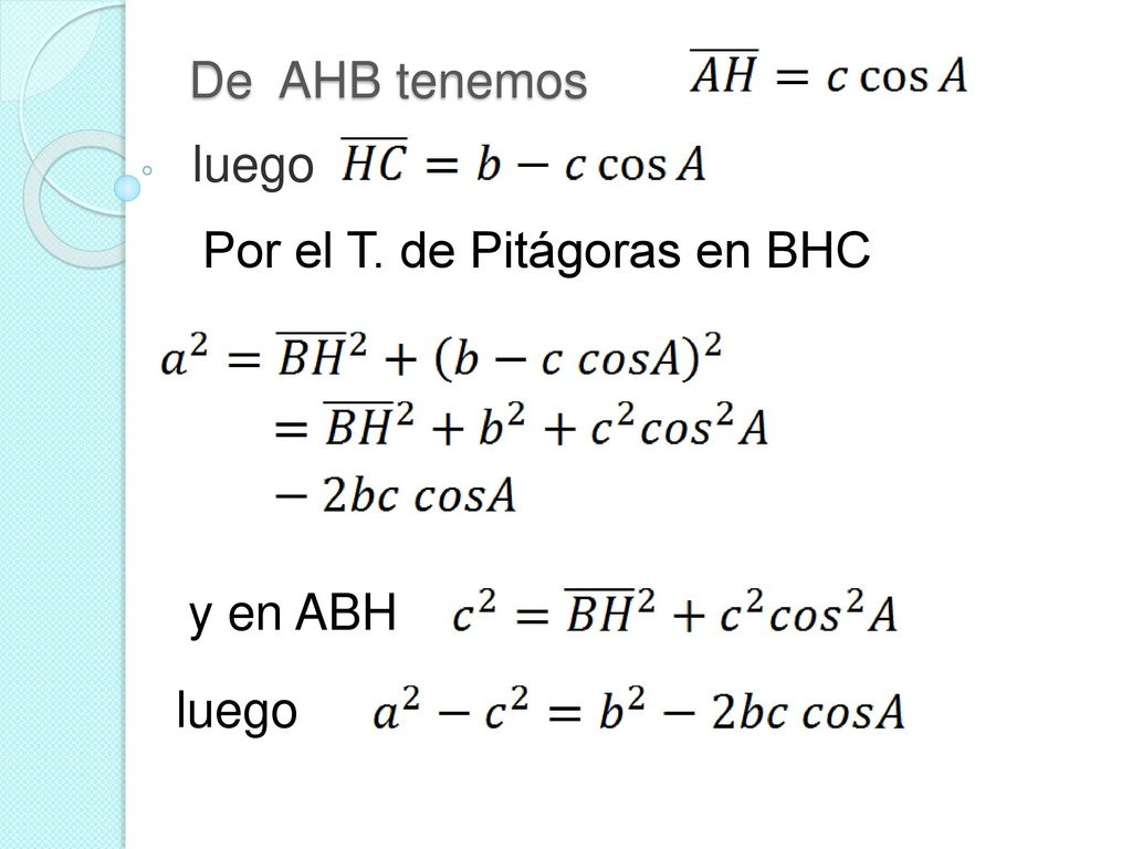 De AHB tenemos luego Por el T. de Pitágoras en BHC y en ABH luego