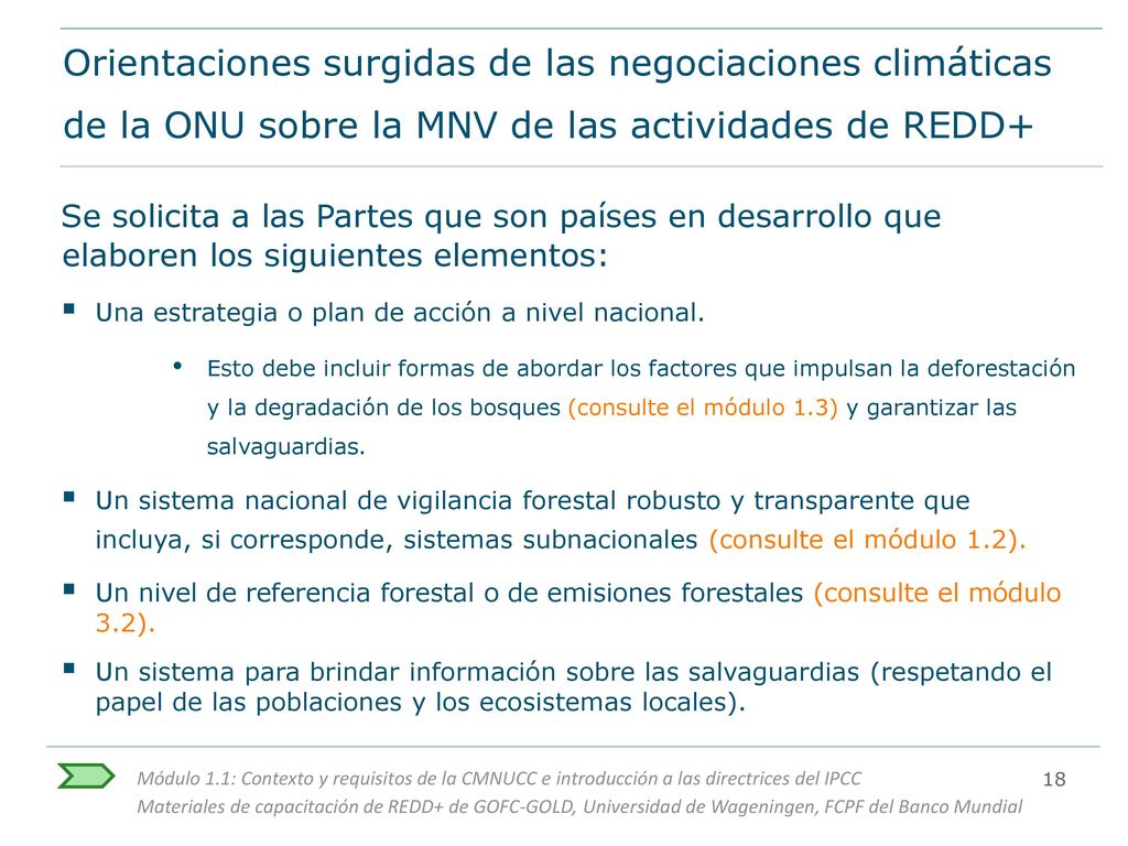 Orientaciones surgidas de las negociaciones climáticas de la ONU sobre la MNV de las actividades de REDD+