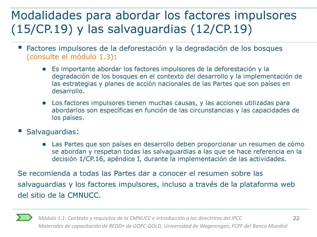 Modalidades para abordar los factores impulsores (15/CP