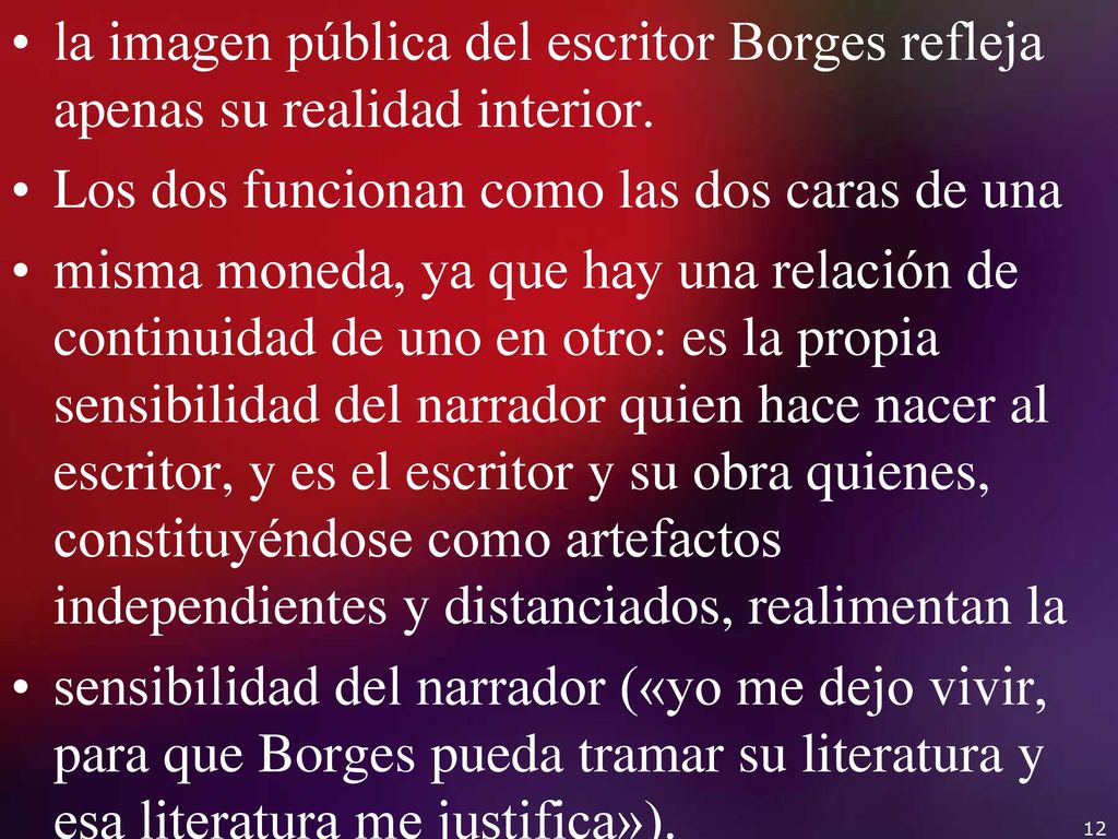 la imagen pública del escritor Borges refleja apenas su realidad interior.