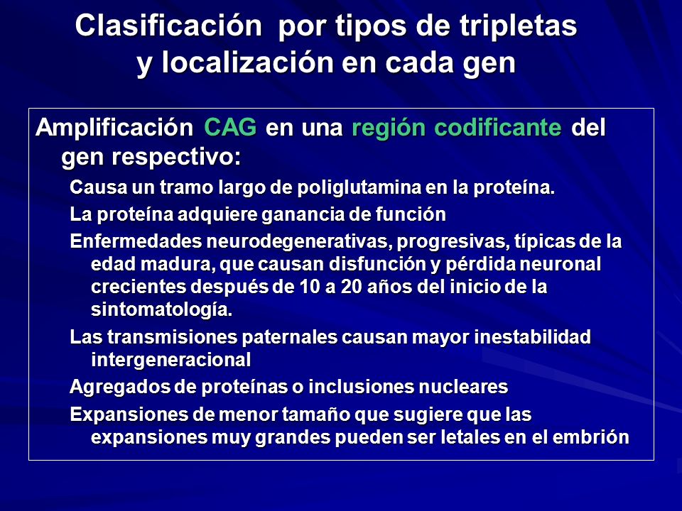 Clasificación por tipos de tripletas y localización en cada gen