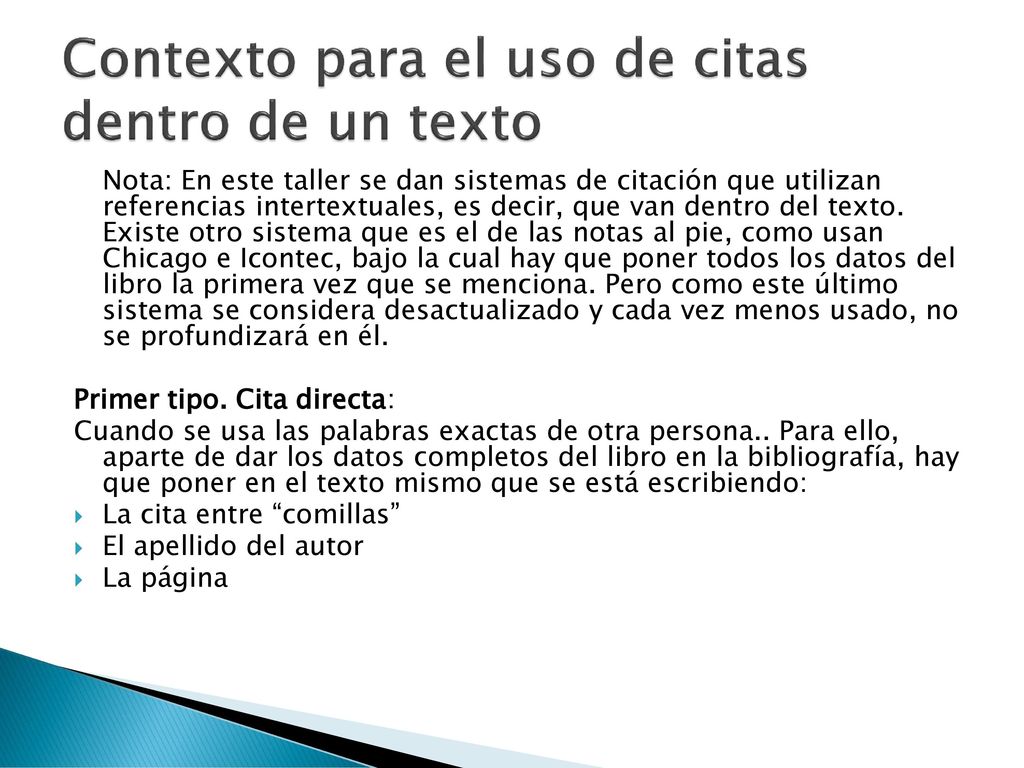 Contexto para el uso de citas dentro de un texto