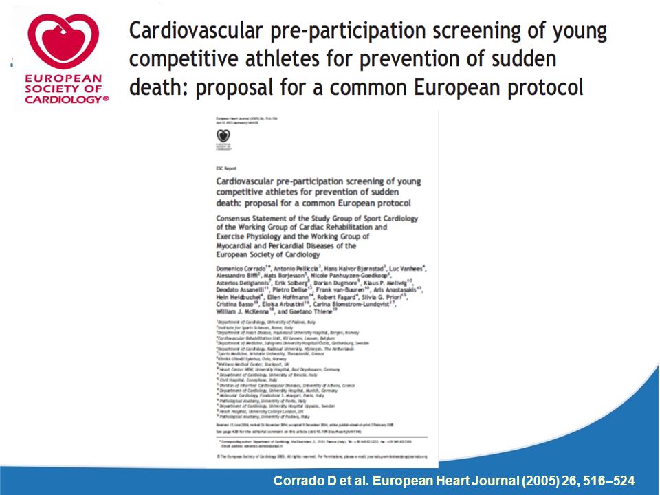 Corrado D et al. European Heart Journal (2005) 26, 516–524