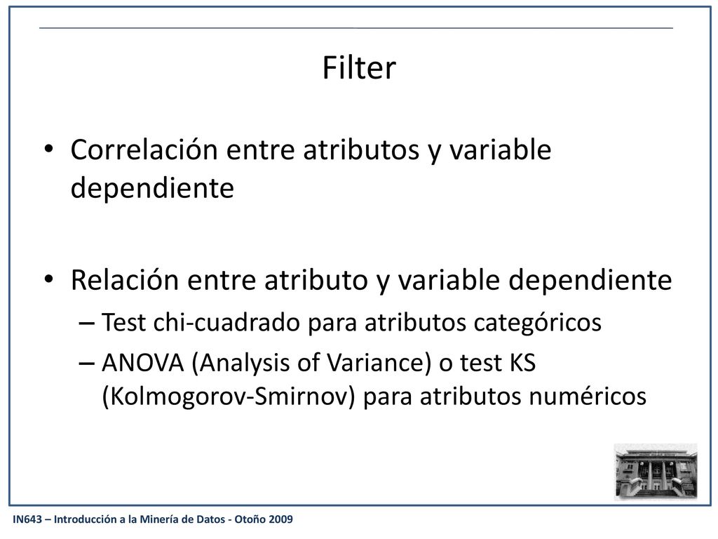 Filter Correlación entre atributos y variable dependiente