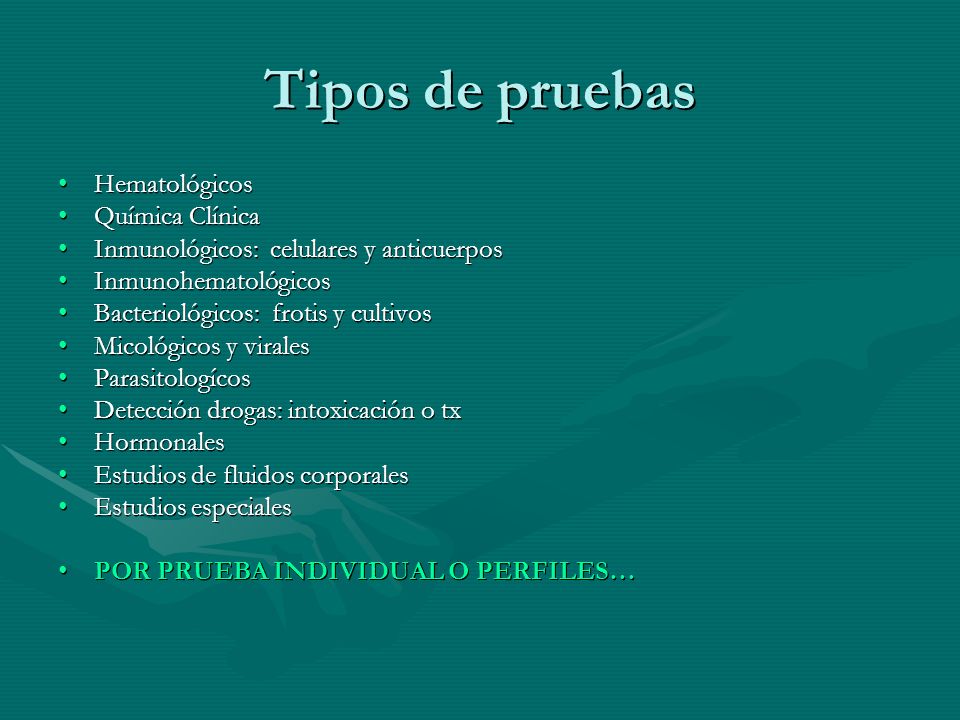 Tipos de pruebas Hematológicos Química Clínica