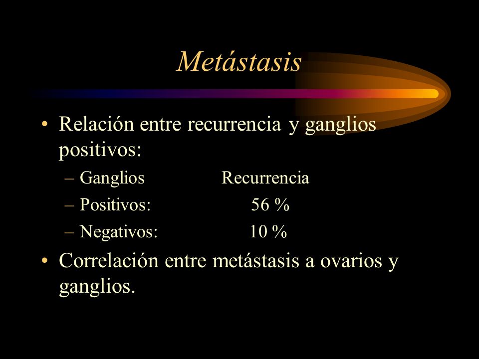 Metástasis Relación entre recurrencia y ganglios positivos: