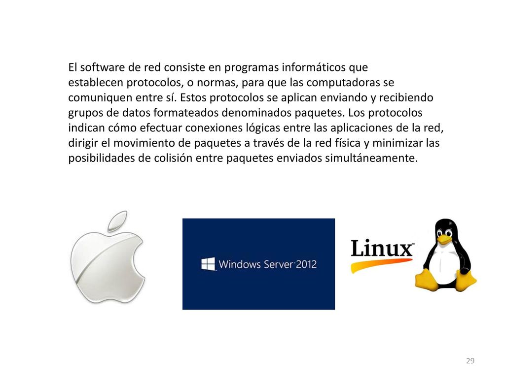 El software de red consiste en programas informáticos que establecen protocolos, o normas, para que las computadoras se comuniquen entre sí.