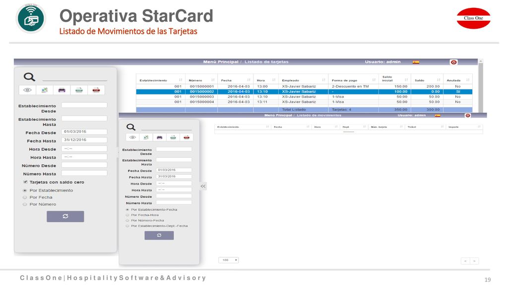 Operativa StarCard Listado de Movimientos de las Tarjetas