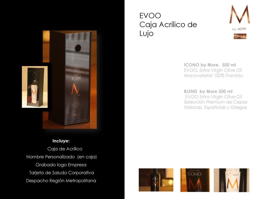 EVOO Caja Acrílico de Lujo ICONO by More, 500 ml