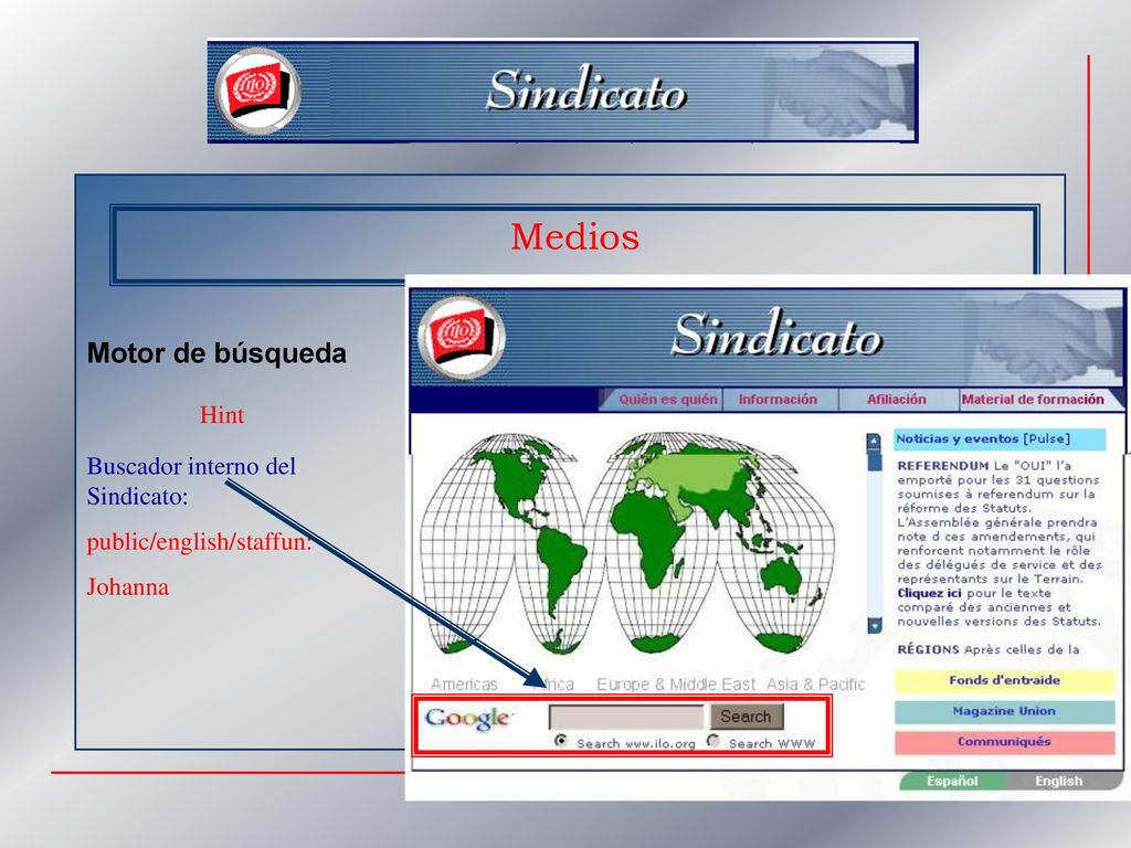 Medios Motor de búsqueda Hint Buscador interno del Sindicato: