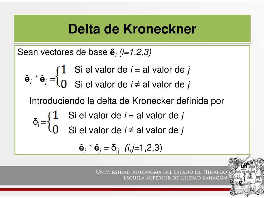 Delta de Kroneckner Si el valor de i = al valor de j êi * êj =