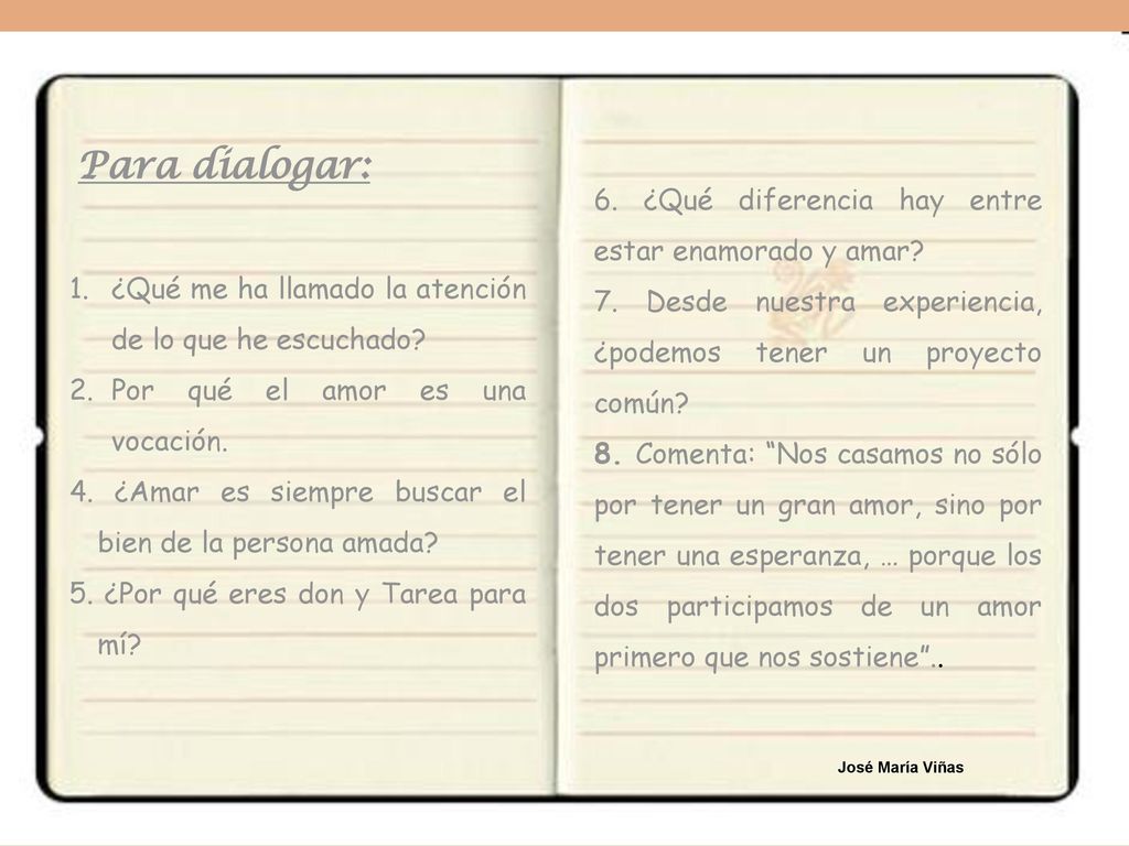 Para dialogar: 6. ¿Qué diferencia hay entre estar enamorado y amar