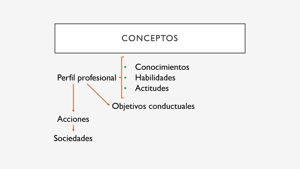 Conceptos Conocimientos. Habilidades. Actitudes. Perfil profesional. Objetivos conductuales. Acciones.