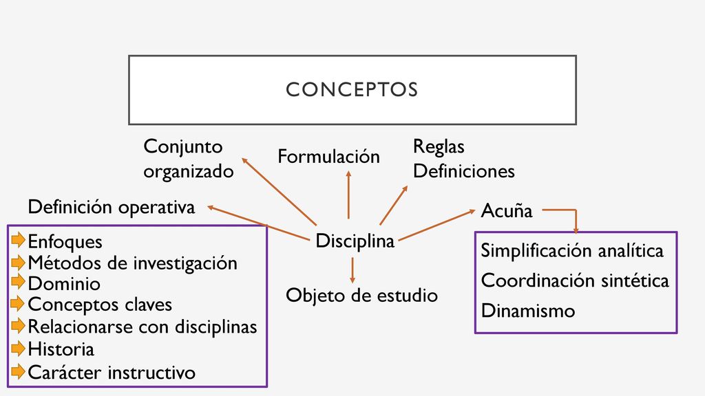 Conceptos Conjunto organizado. Reglas. Definiciones. Formulación. Definición operativa. Acuña.