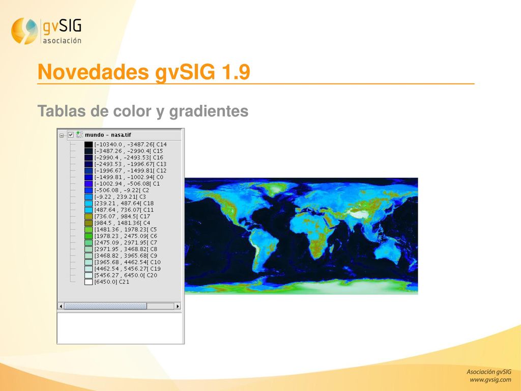Novedades gvSIG 1.9 Tablas de color y gradientes