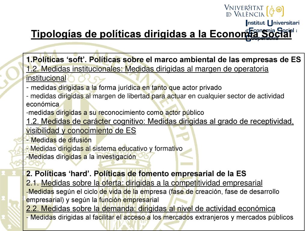 Tipologías de políticas dirigidas a la Economía Social