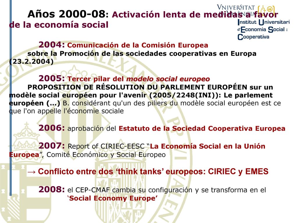Años : Activación lenta de medidas a favor de la economía social