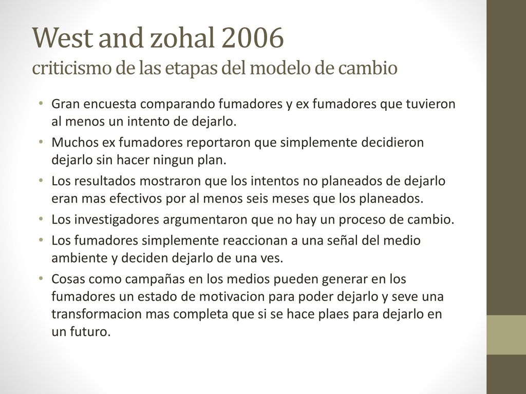 West and zohal 2006 criticismo de las etapas del modelo de cambio