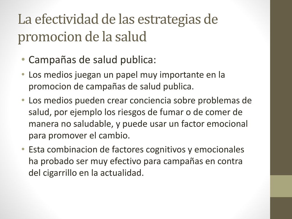 La efectividad de las estrategias de promocion de la salud