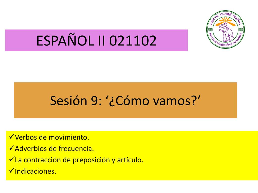 ESPAÑOL II Sesión 9: ‘¿Cómo vamos ’ Verbos de movimiento.