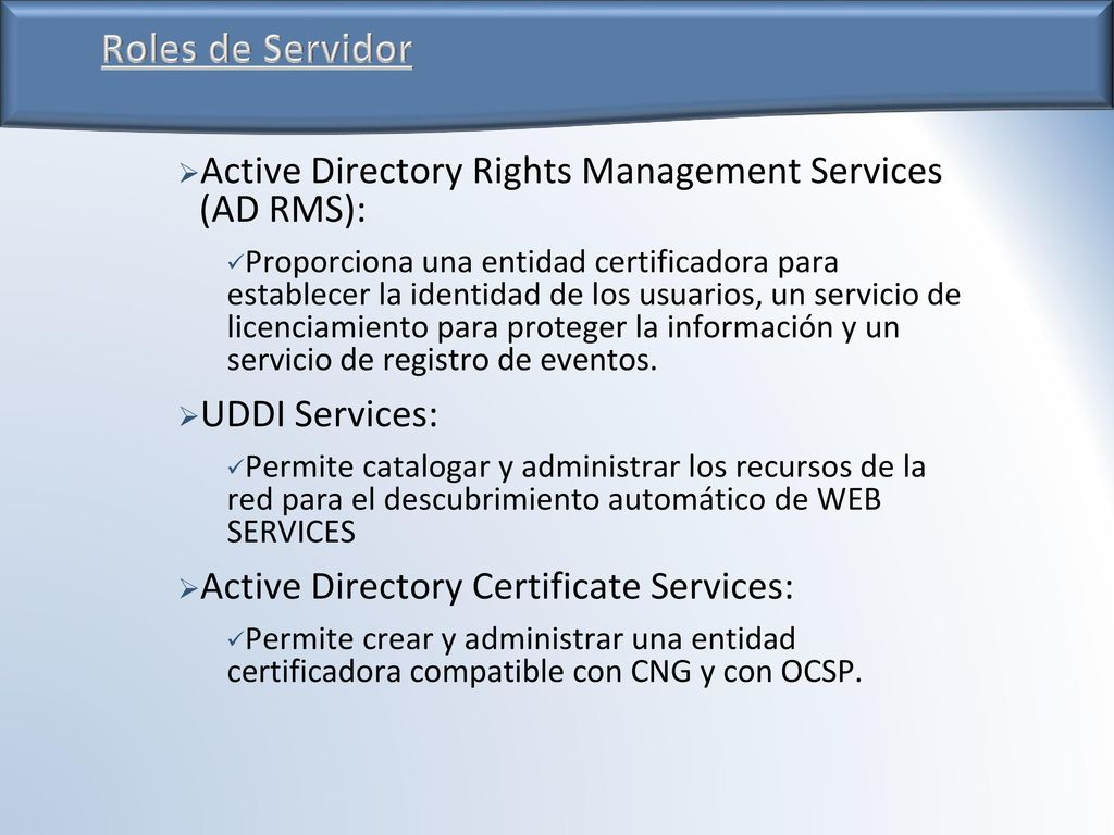 Roles de Servidor Active Directory Rights Management Services (AD RMS):