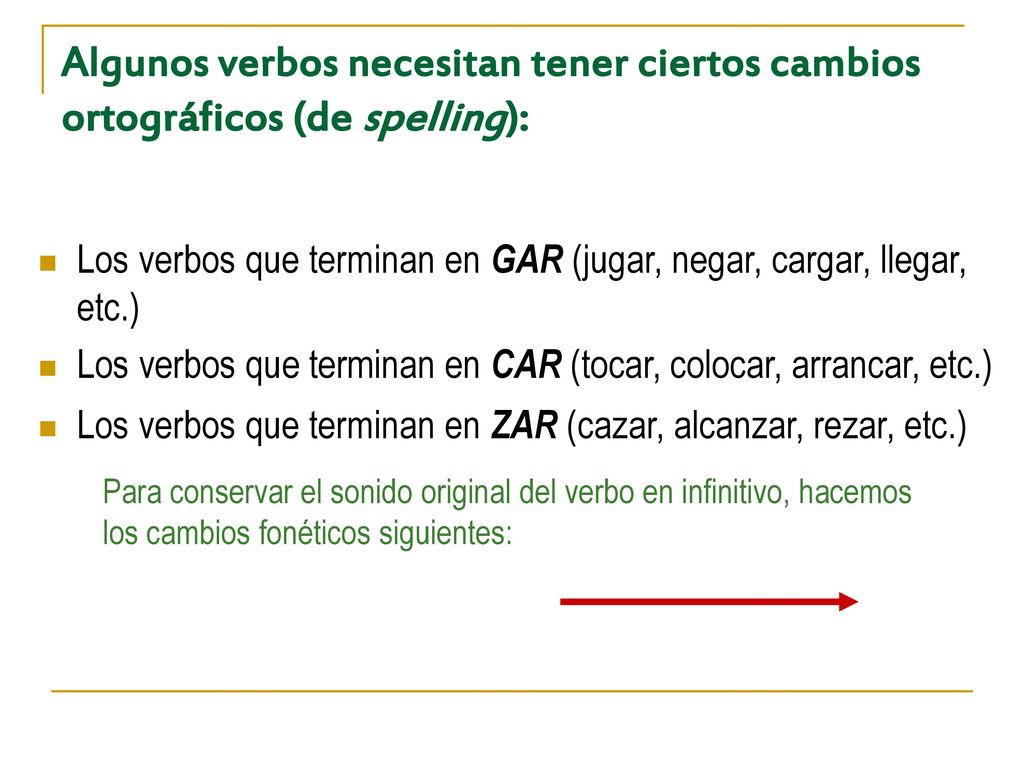 Algunos verbos necesitan tener ciertos cambios ortográficos (de spelling):