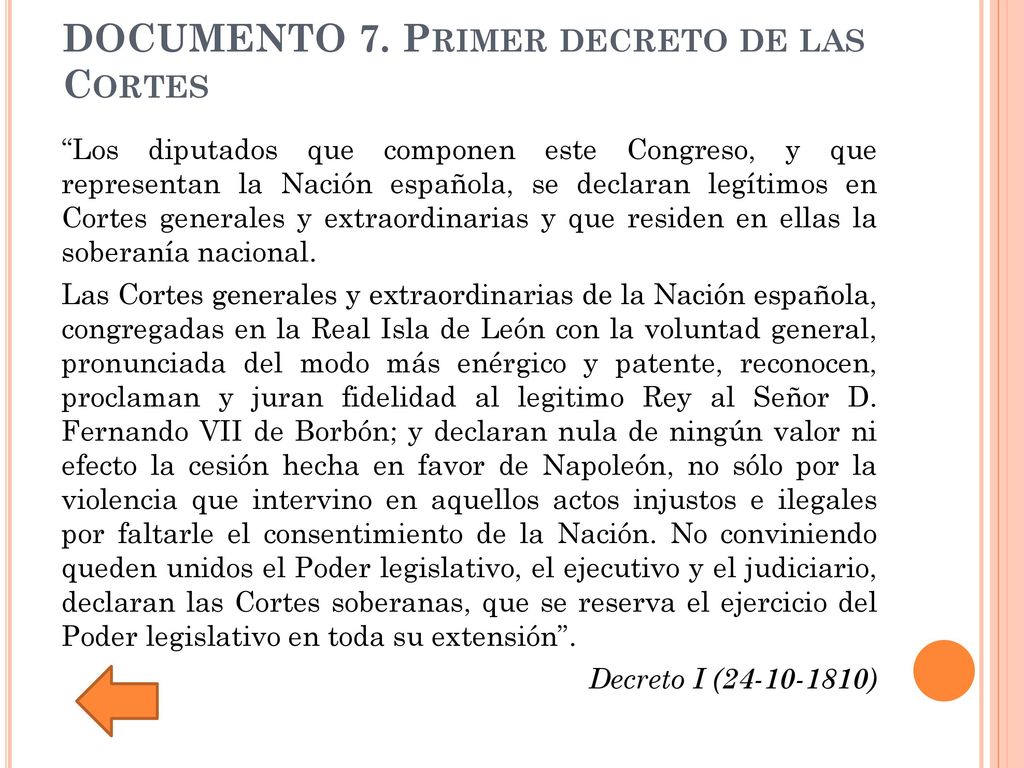 DOCUMENTO 7. Primer decreto de las Cortes